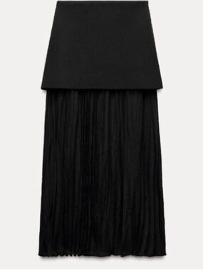 ZARA FW24 Black Layered Pleated Maxi Skirt
